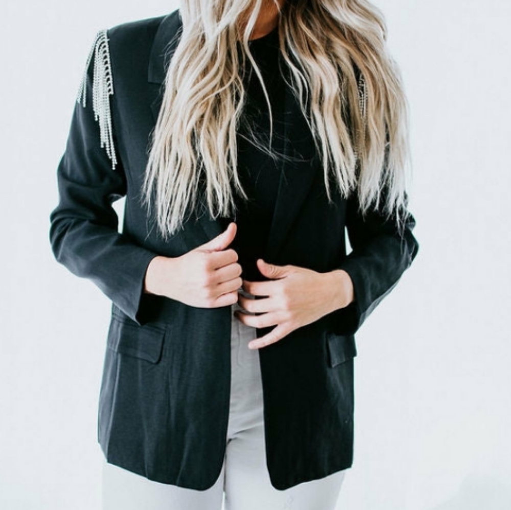 Glam Girl Rhinestone Fringe Blazer